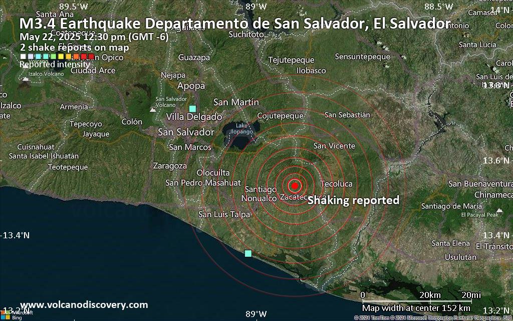 Unconfirmed quake or seismic-like event reported: 5.6 km north of San Salvador, Departamento de San Salvador, El Salvador, 6 minutes ago