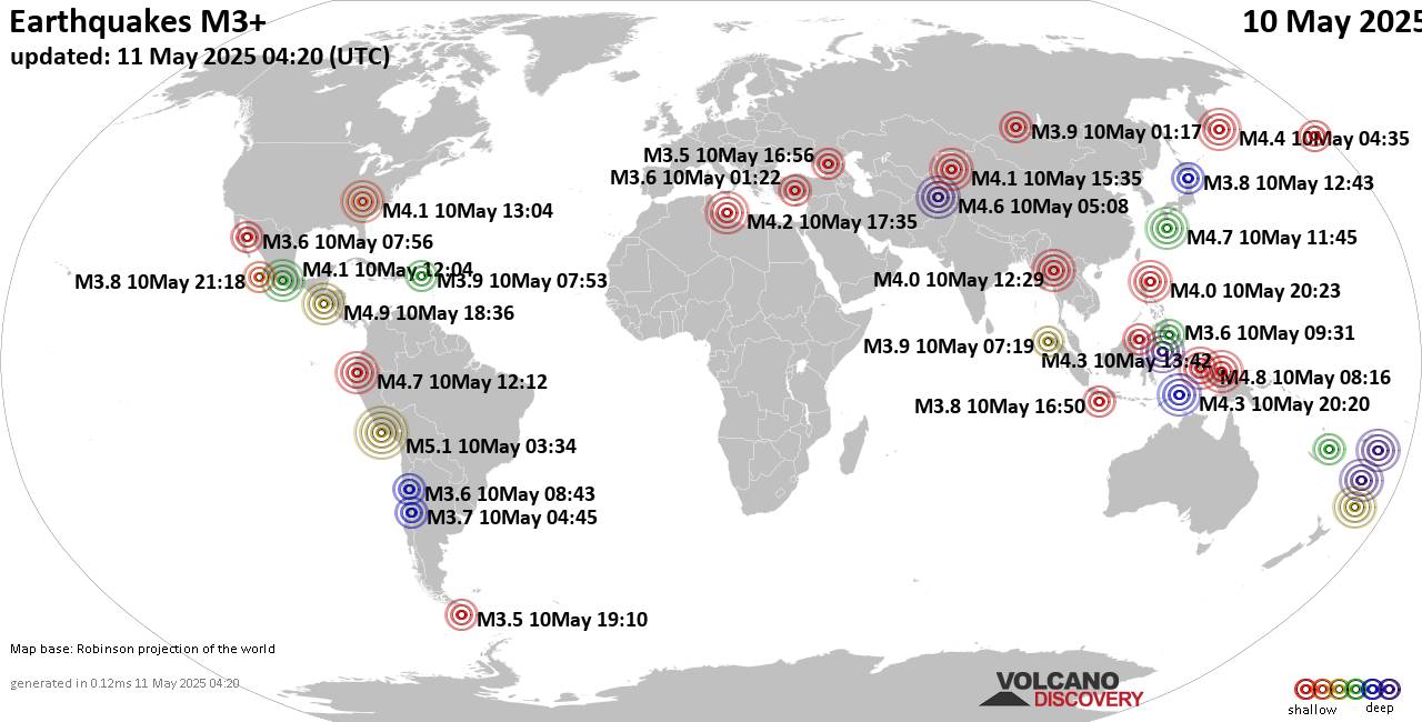 Earthquakes worldwide 2025