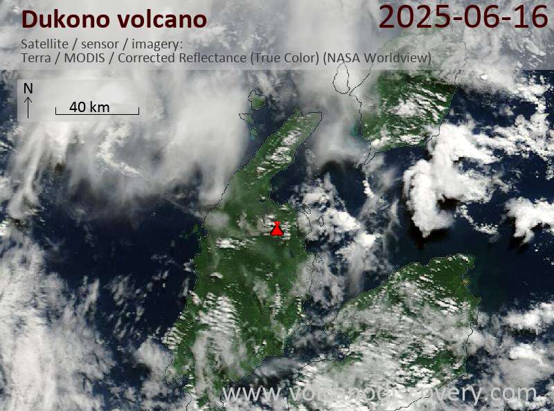 Satellite image of Dukono volcano on 16 Jun 2025