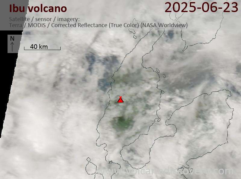 Satellite image of Ibu volcano on 23 Jun 2025