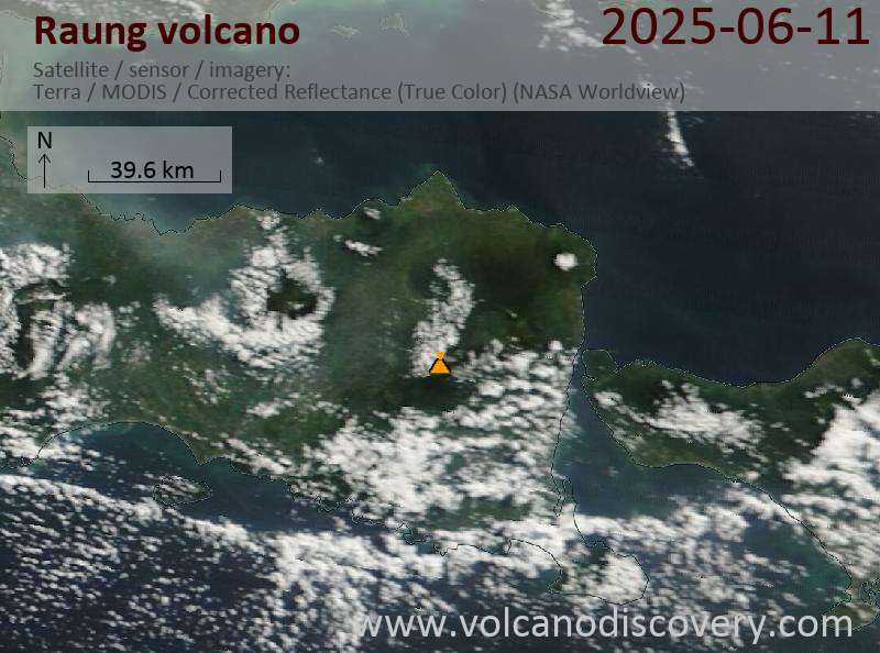 Satellite image of Raung volcano on 11 Jun 2025