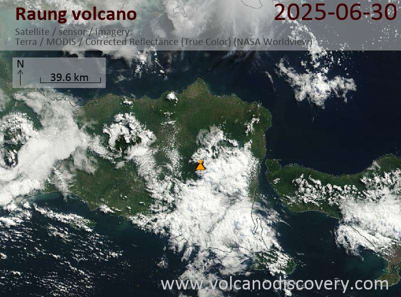 Satellite image of Raung volcano on 30 Jun 2025