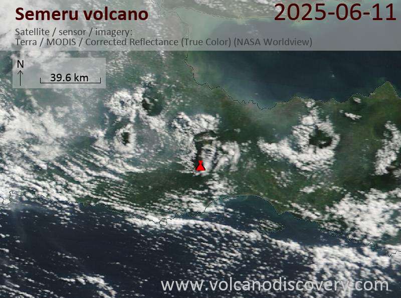 Satellite image of Semeru volcano on 11 Jun 2025