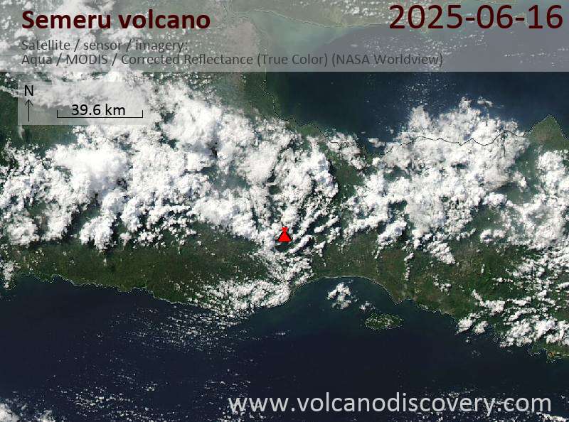 Satellite image of Semeru volcano on 16 Jun 2025