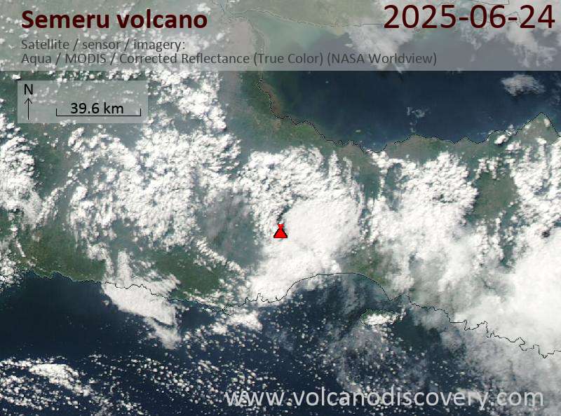 Satellite image of Semeru volcano on 24 Jun 2025