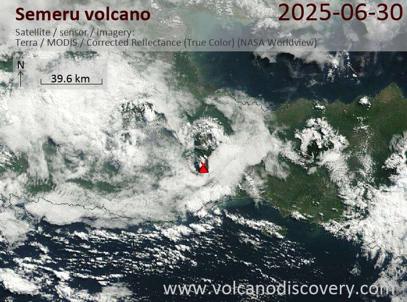 Satellite image of Semeru volcano on 30 Jun 2025