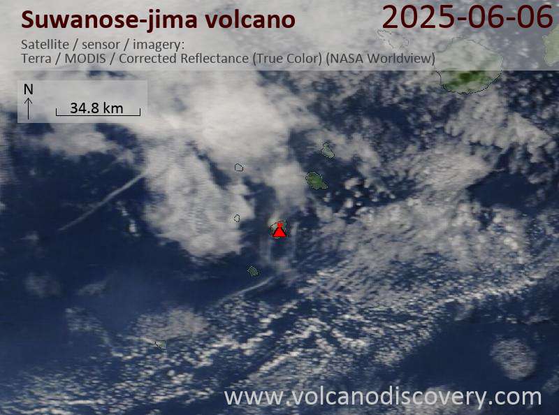 Satellite image of Suwanose-jima volcano on  6 Jun 2025