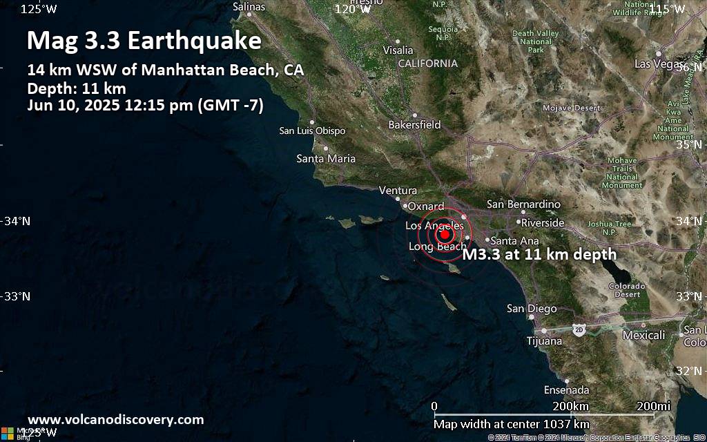 Small magnitude 3.3 earthquake 12 miles west of Torrance, California, United States