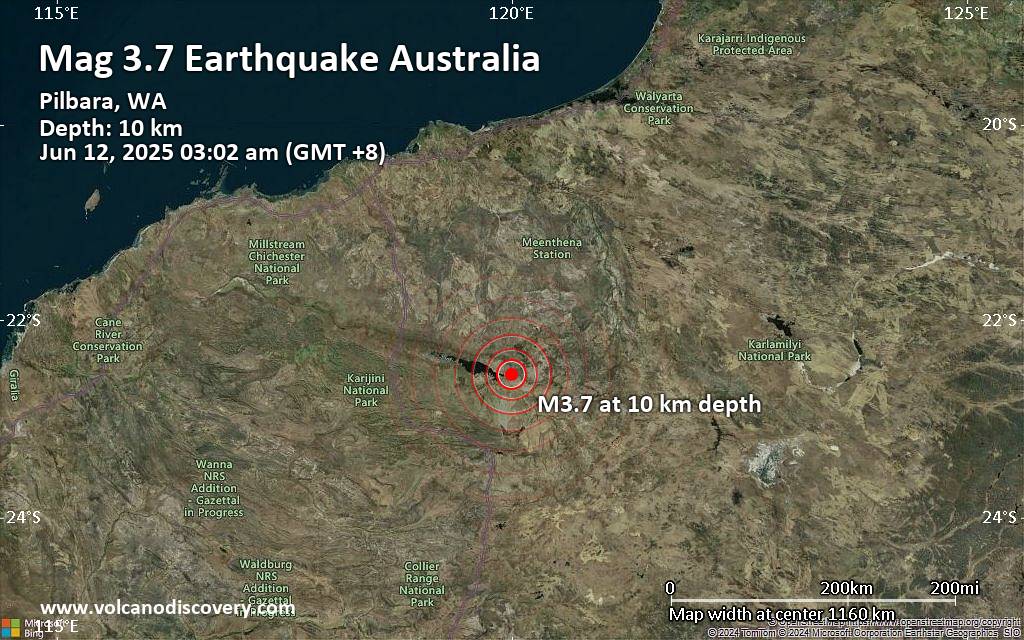 Small 3.7 quake hits near Nullagine, East Pilbara, Western Australia, Australia