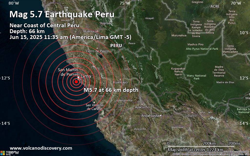 Significant 5.7 quake hits near Lima, Lima Province, Peru