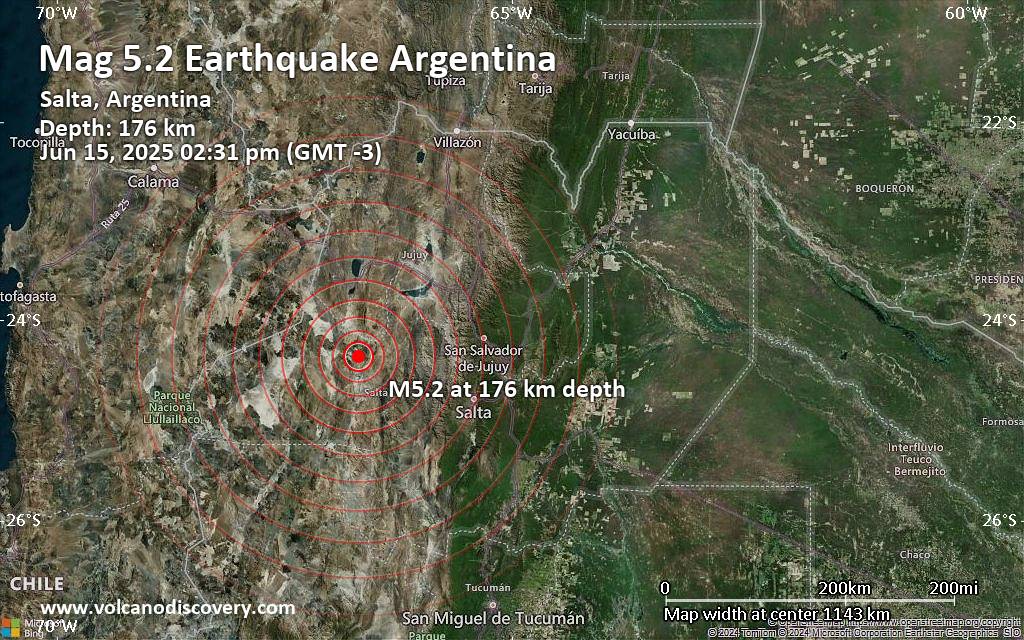 Magnitude 5.2 earthquake strikes near San Antonio de los Cobres, Los Andes Department, Salta Province, Argentina