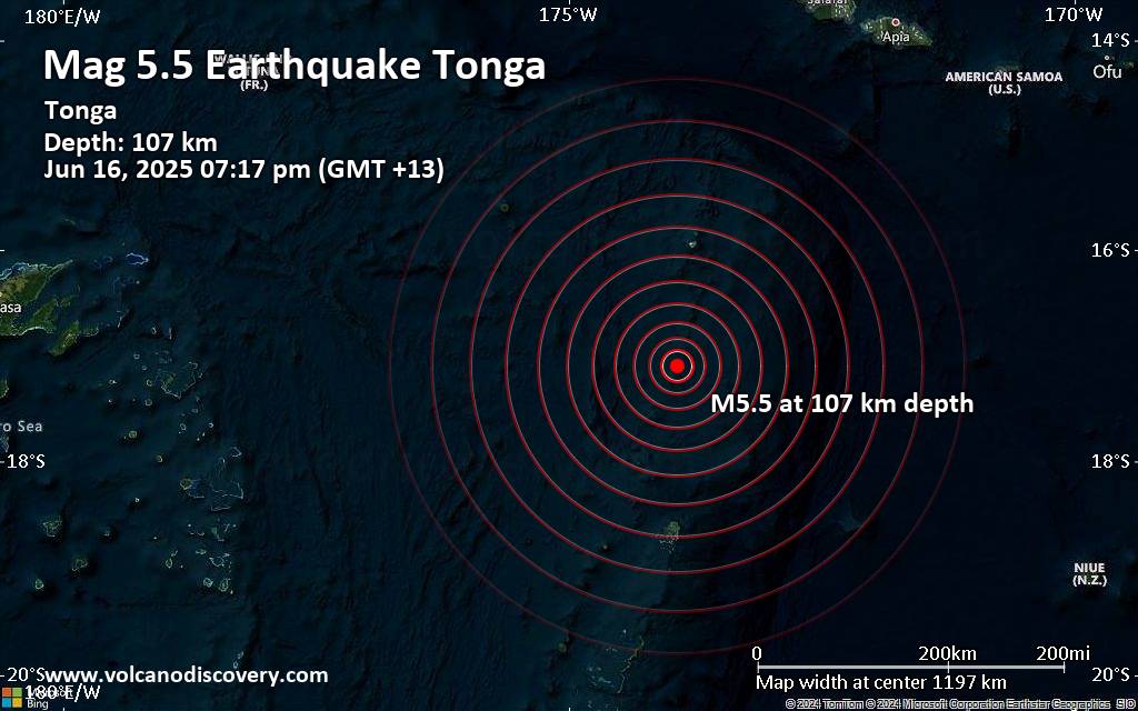 Magnitude 5.5 earthquake strikes near Hihifo, Niuas, Tonga
