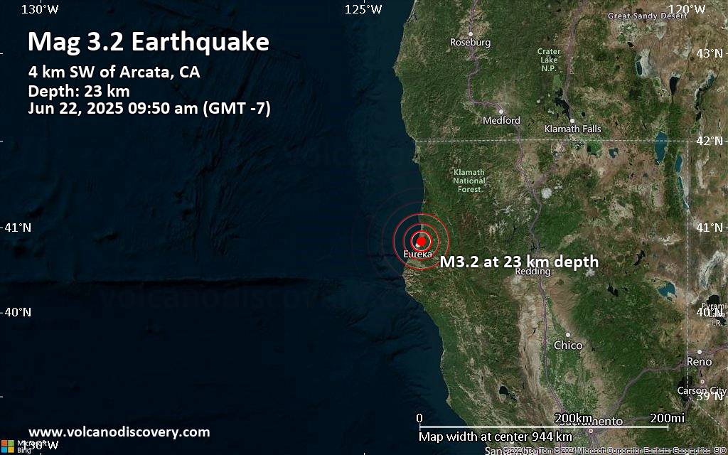 Small 3.2 quake hits near Eureka, Humboldt County, California, USA
