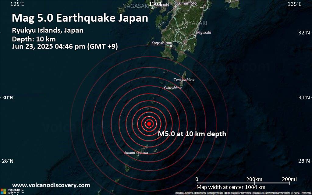 Magnitude 5.0 earthquake strikes near Naze, Amami Shi, Kagoshima-ken, Japan