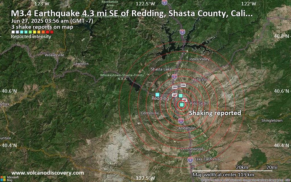 Seismic-like event, possible earthquake, reported few minutes ago near Redding, California, USA