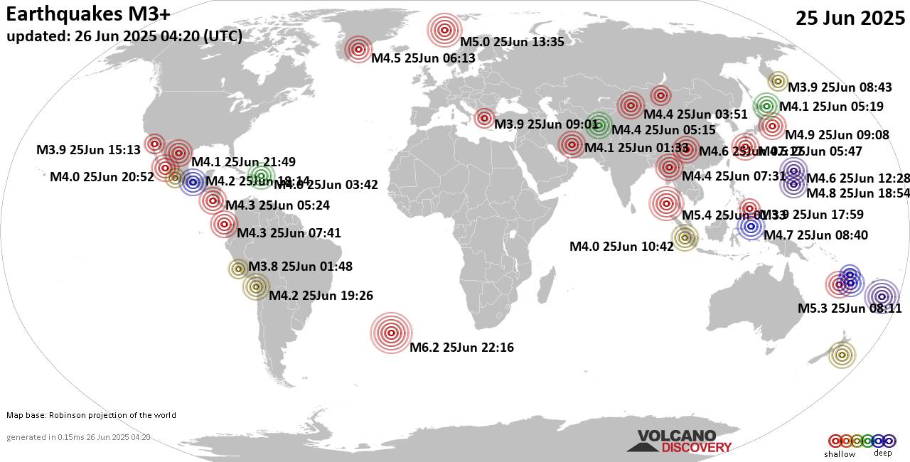 World Earthquake Report for Wednesday, 25 June 2025