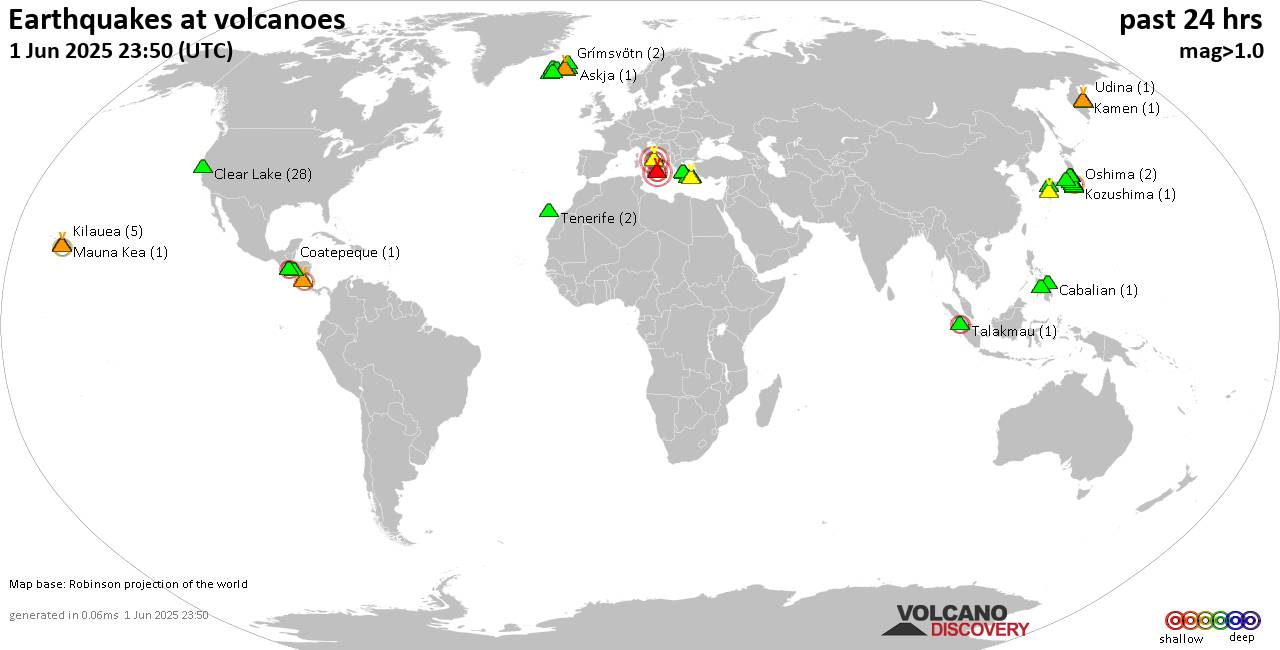 Volcano earthquake report for Sunday, 1 Jun 2025