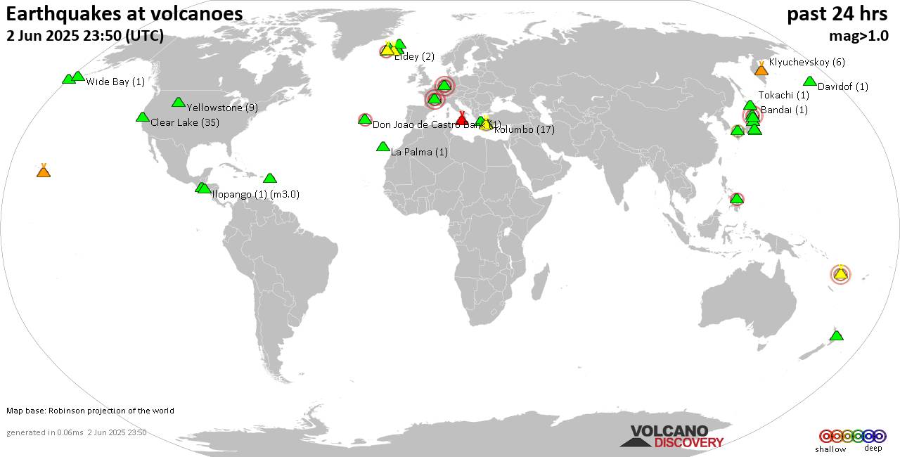 Volcano earthquake report for Monday, 2 Jun 2025