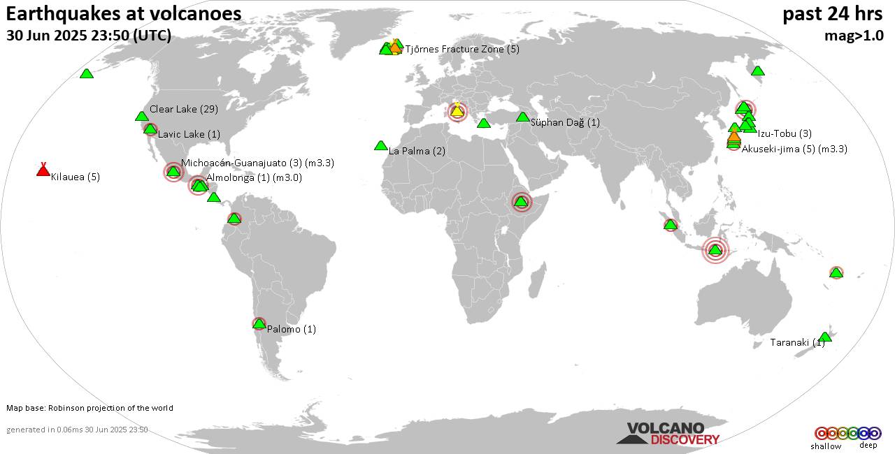 Volcano earthquake report for Monday, 30 Jun 2025