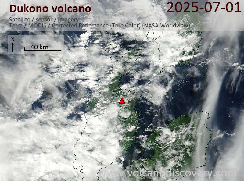 Satellite image of Dukono volcano on  1 Jul 2025