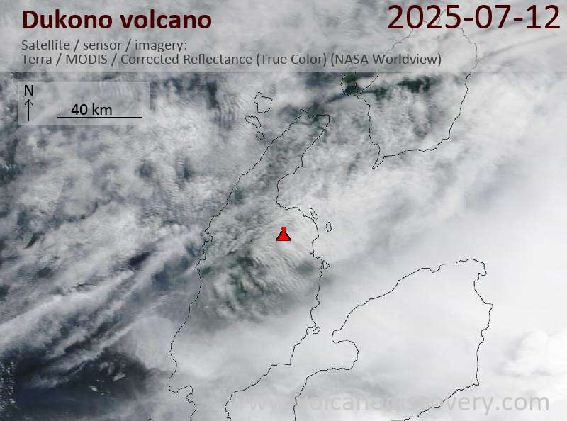 Satellite image of Dukono volcano on 12 Jul 2025