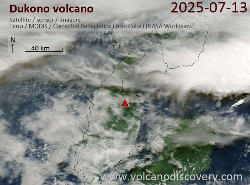 Satellite image of Dukono volcano on 13 Jul 2025