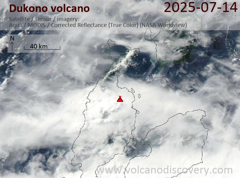 Satellite image of Dukono volcano on 14 Jul 2025