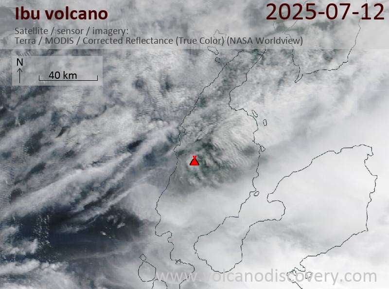 Satellite image of Ibu volcano on 12 Jul 2025