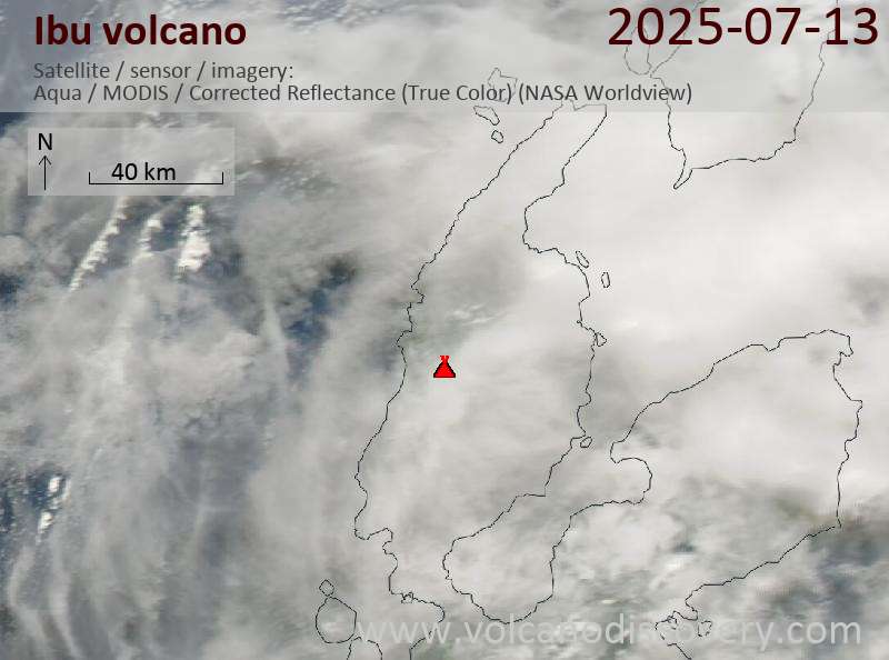 Satellite image of Ibu volcano on 13 Jul 2025