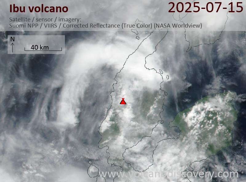 Satellite image of Ibu volcano on 16 Jul 2025