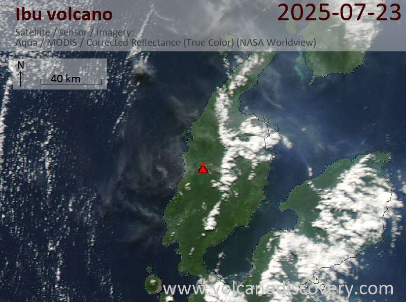 Satellitenbild des Ibu Vulkans am 23 Jul 2025