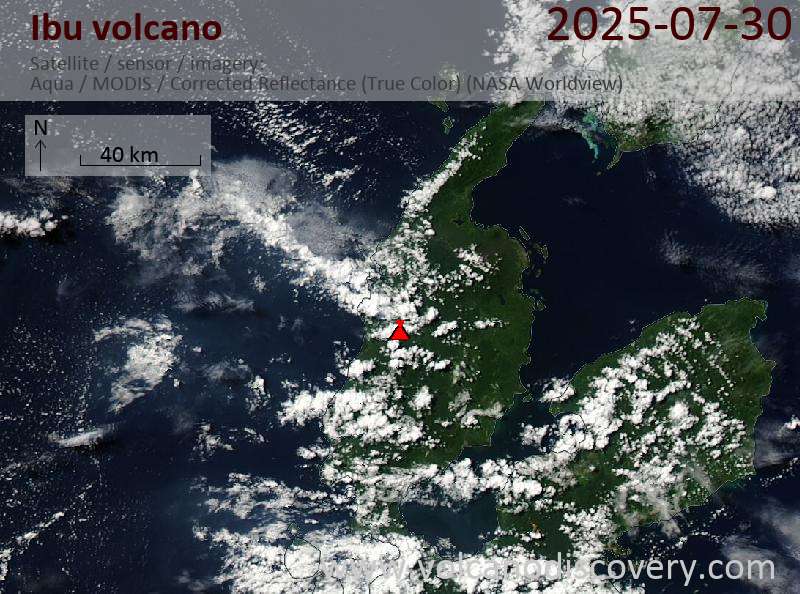 Satellite image of Ibu volcano on 30 Jul 2025