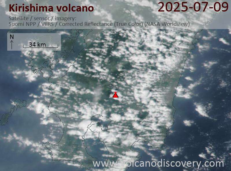 Satellite image of Kirishima volcano on 10 Jul 2025