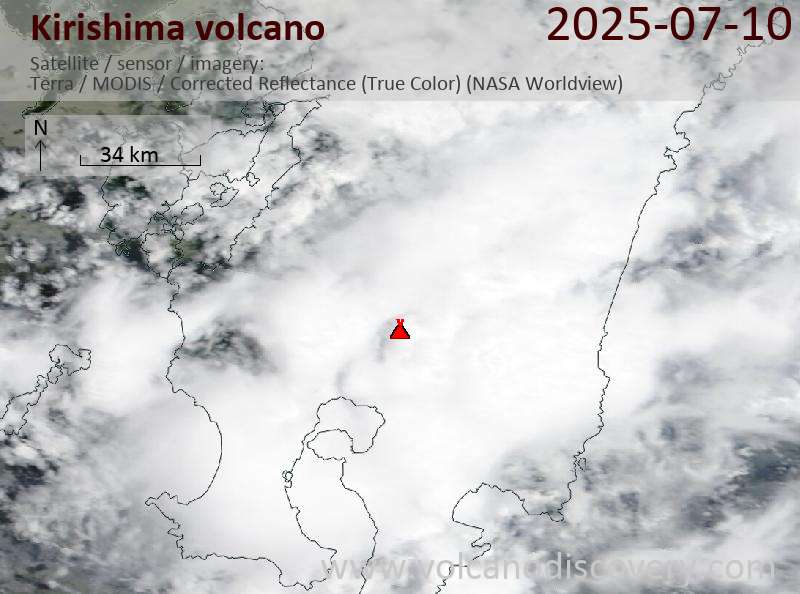 Satellite image of Kirishima volcano on 11 Jul 2025