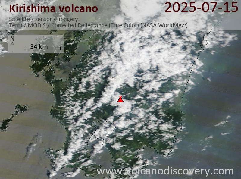 Satellite image of Kirishima volcano on 16 Jul 2025