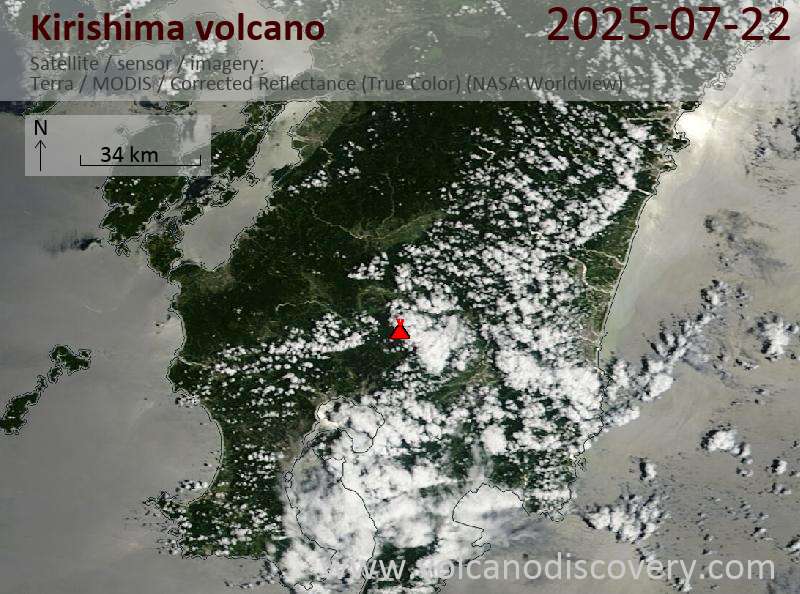 Satellite image of Kirishima volcano on 22 Jul 2025