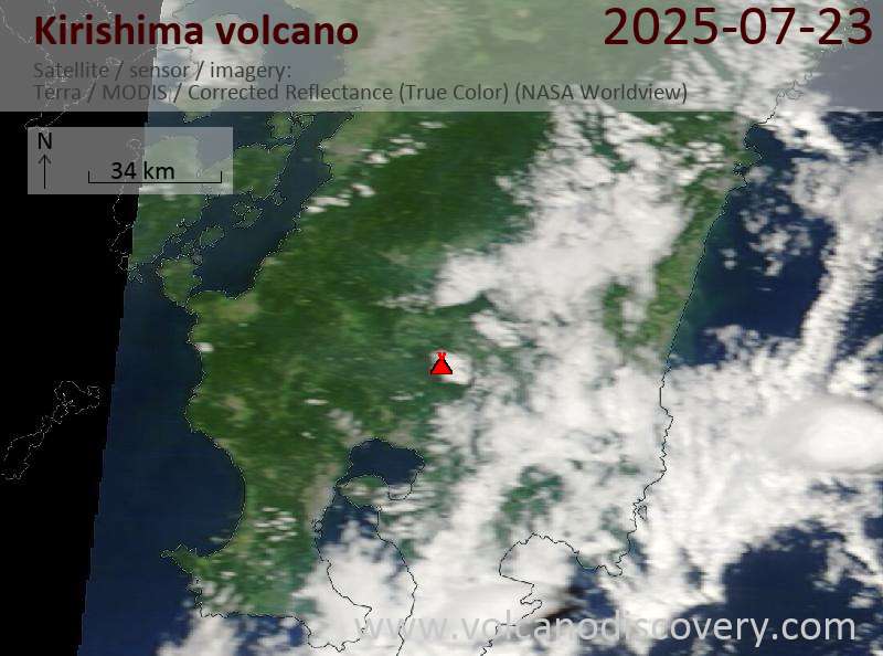 Satellite image of Kirishima volcano on 23 Jul 2025