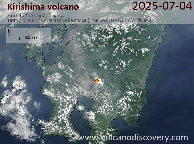 Kirishima Volcano Volcanic Ash Advisory: ACTIVITY CONT. VA AT 20250705/0000Z FL060 EXTD SE OBS VA DTG: 04/2320Z to 17000 ft (5200 m)