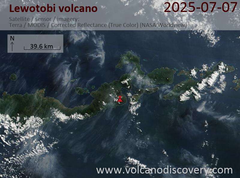 Satellite image of Lewotobi volcano on  7 Jul 2025