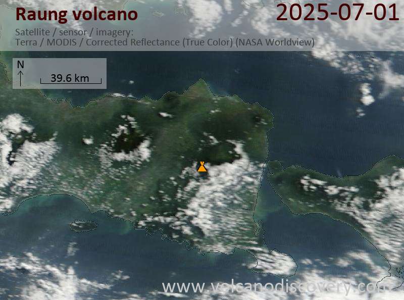 Satellite image of Raung volcano on  1 Jul 2025