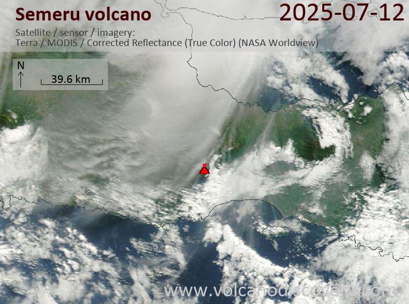 Satellite image of Semeru volcano on 12 Jul 2025