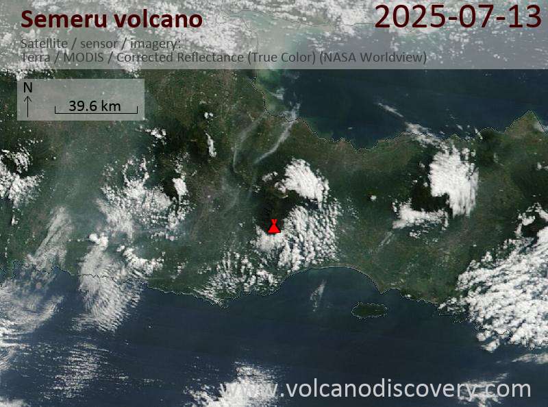 Satellite image of Semeru volcano on 13 Jul 2025