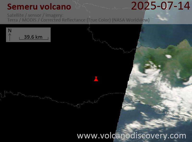 Satellite image of Semeru volcano on 14 Jul 2025