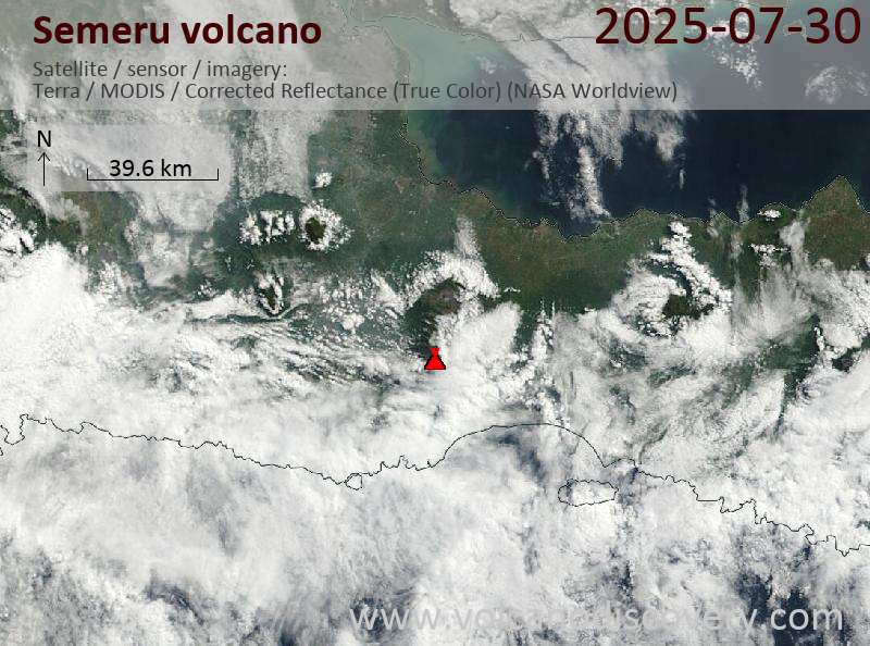 Satellite image of Semeru volcano on 30 Jul 2025