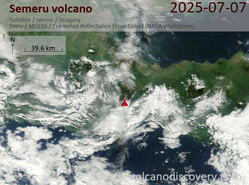Satellite image of Semeru volcano on  7 Jul 2025