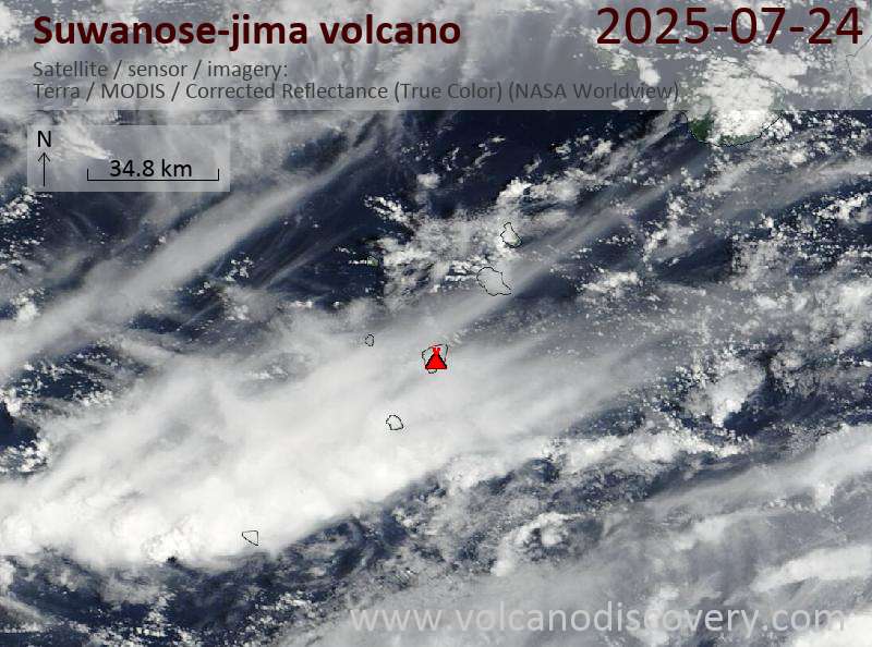 Satellite image of Suwanose-jima volcano on 24 Jul 2025