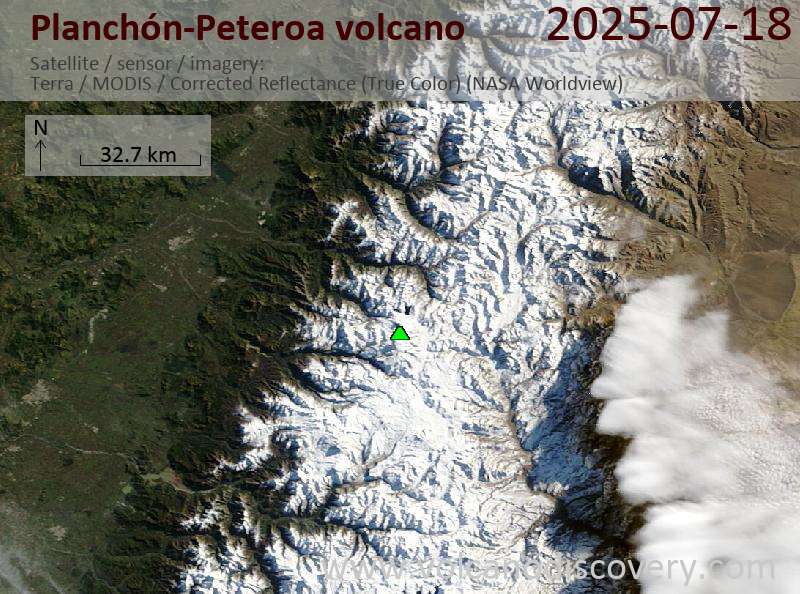 Satellite image of Planchón-Peteroa volcano on 18 Jul 2025