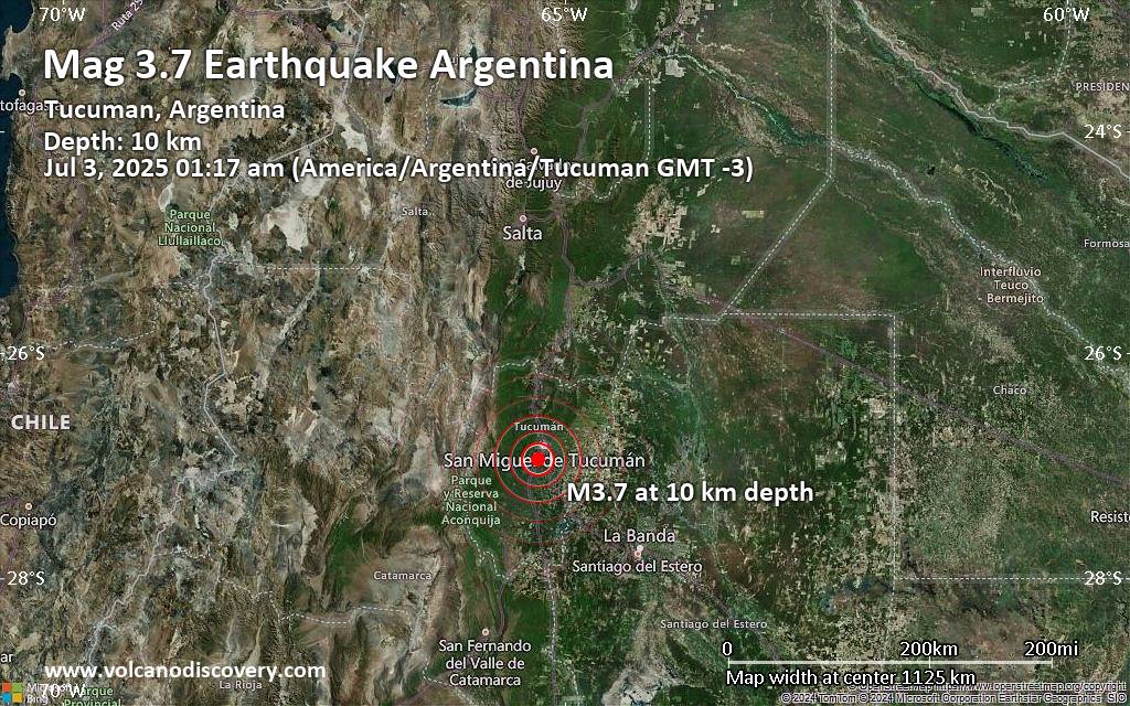 Small 3.7 quake hits near San Miguel de Tucuman, Departamento de Capital, Tucuman Province, Argentina