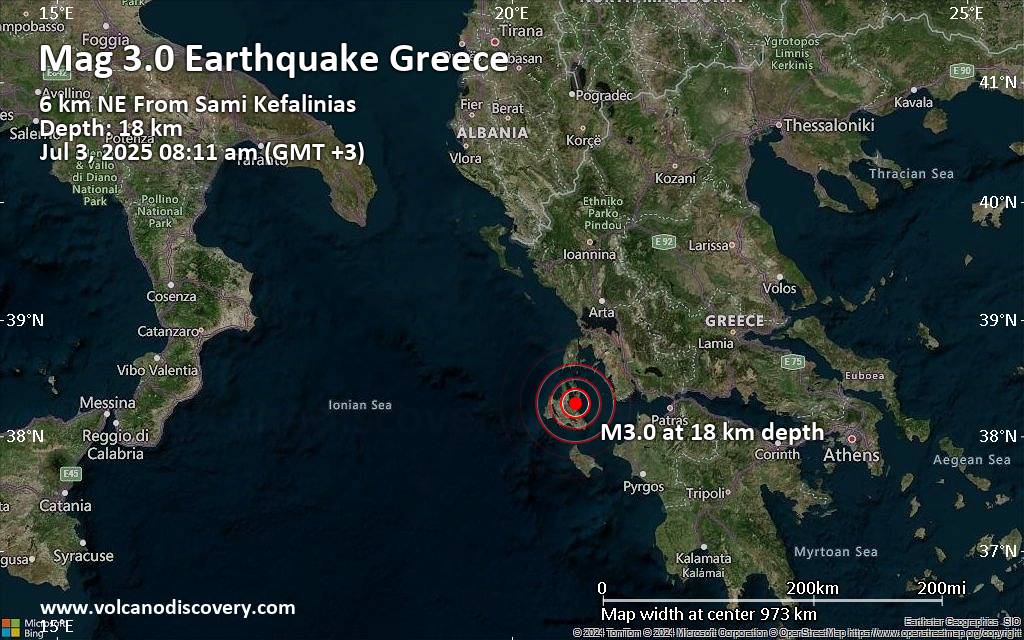 Small 3.0 quake hits near Argostoli, Kefallonia, Ionian Islands, Greece