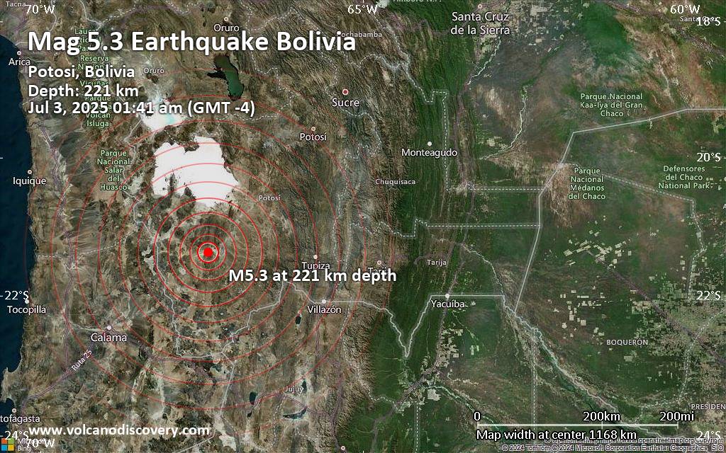 Magnitude 5.3 earthquake strikes near Culpina K, Departamento de Potosi, Bolivia